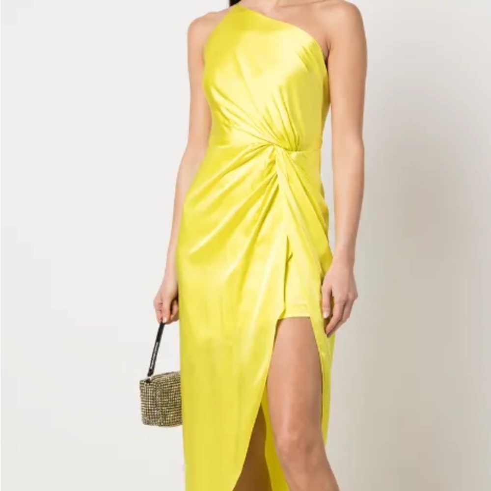 NWOT Yellow Charmeuse One-Shoulder Dress